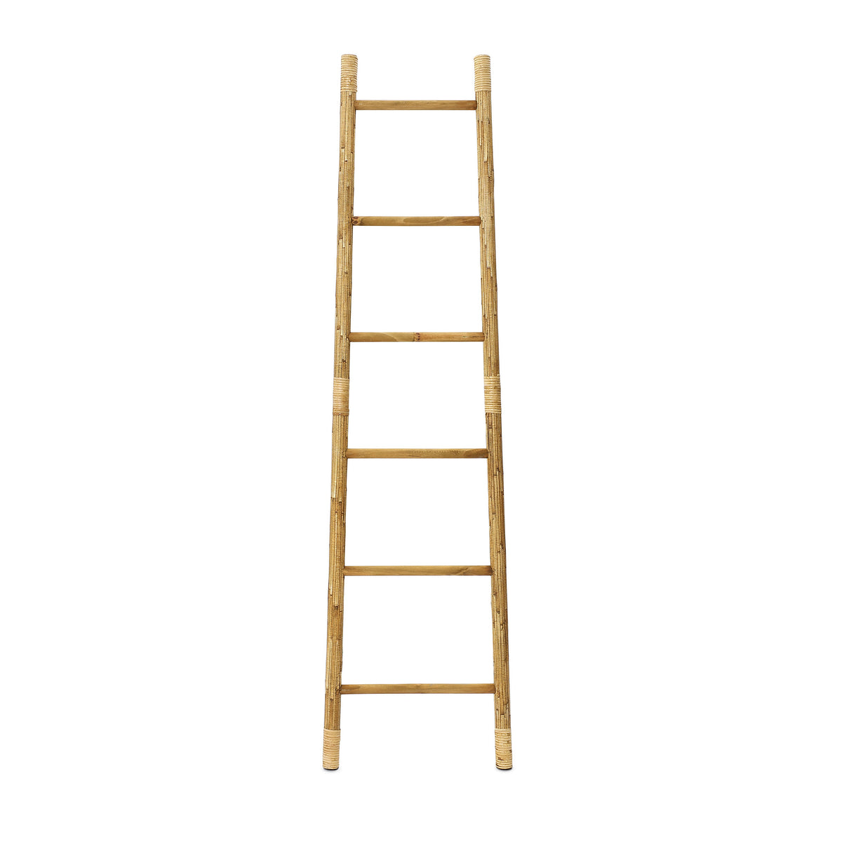 6-Tier Leaning Wood Rattan Blanket Ladder Rack, Pine, 71"