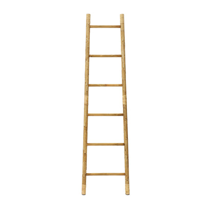 6-Tier Leaning Wood Rattan Blanket Ladder Rack, Pine, 71"