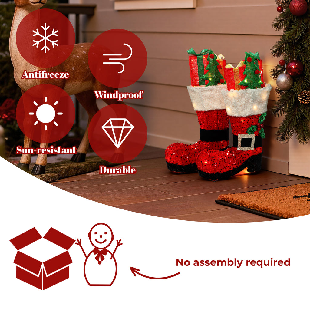 18.11" 50 LED Warm White Lighted Santa Boots Christmas Decor, 2 Pack Battery Operated Waterproof Pre-Lit Santa Boot Decoration for Indoor Outdoor Home, Yard, Party