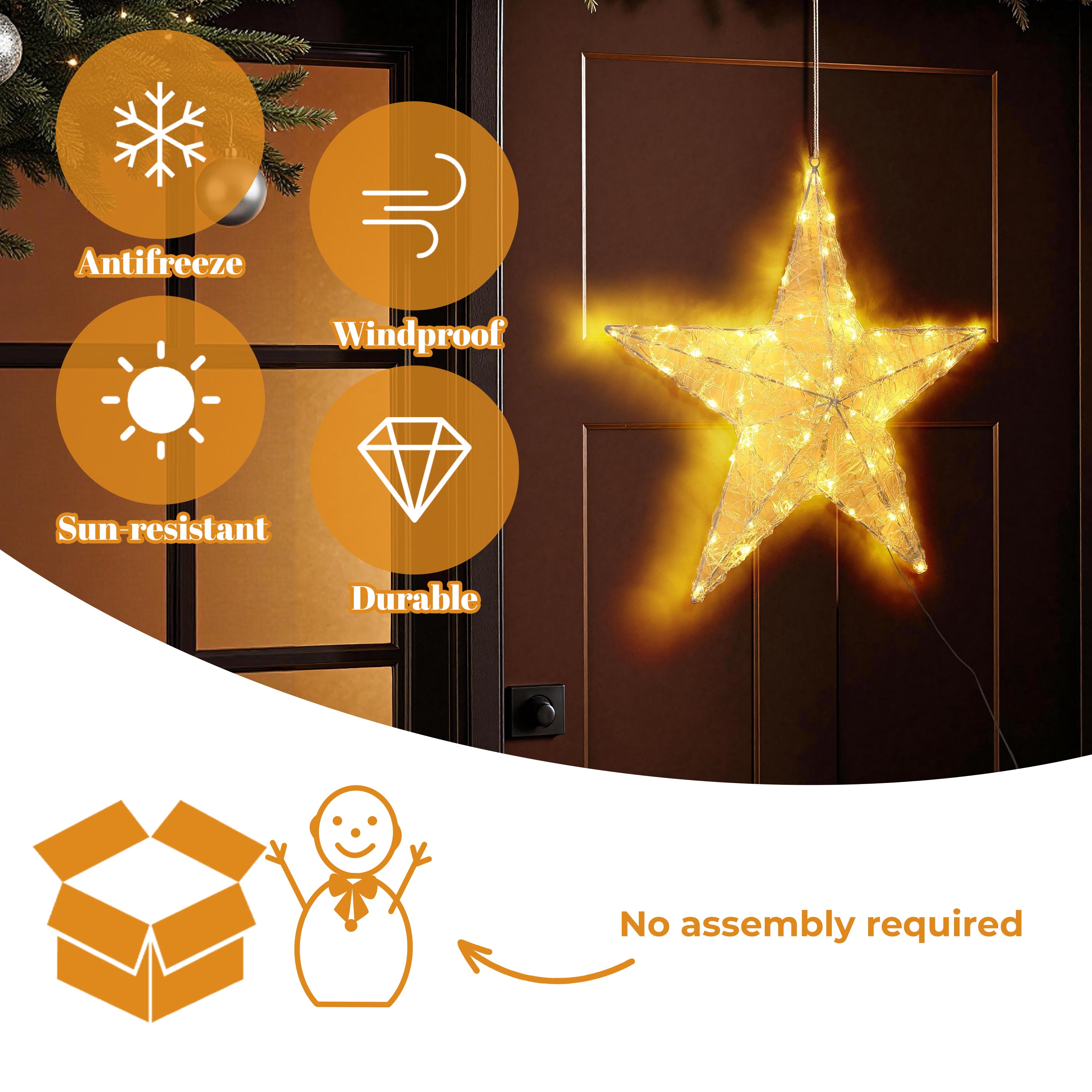 23 Inch 60 LED Warm White Lighted 3D Star Decor, Wireframe Hanging Star with Timer, Christmas Star Light for Indoor Outdoor Holiday, Party, Home, Window, Ceiling Decor