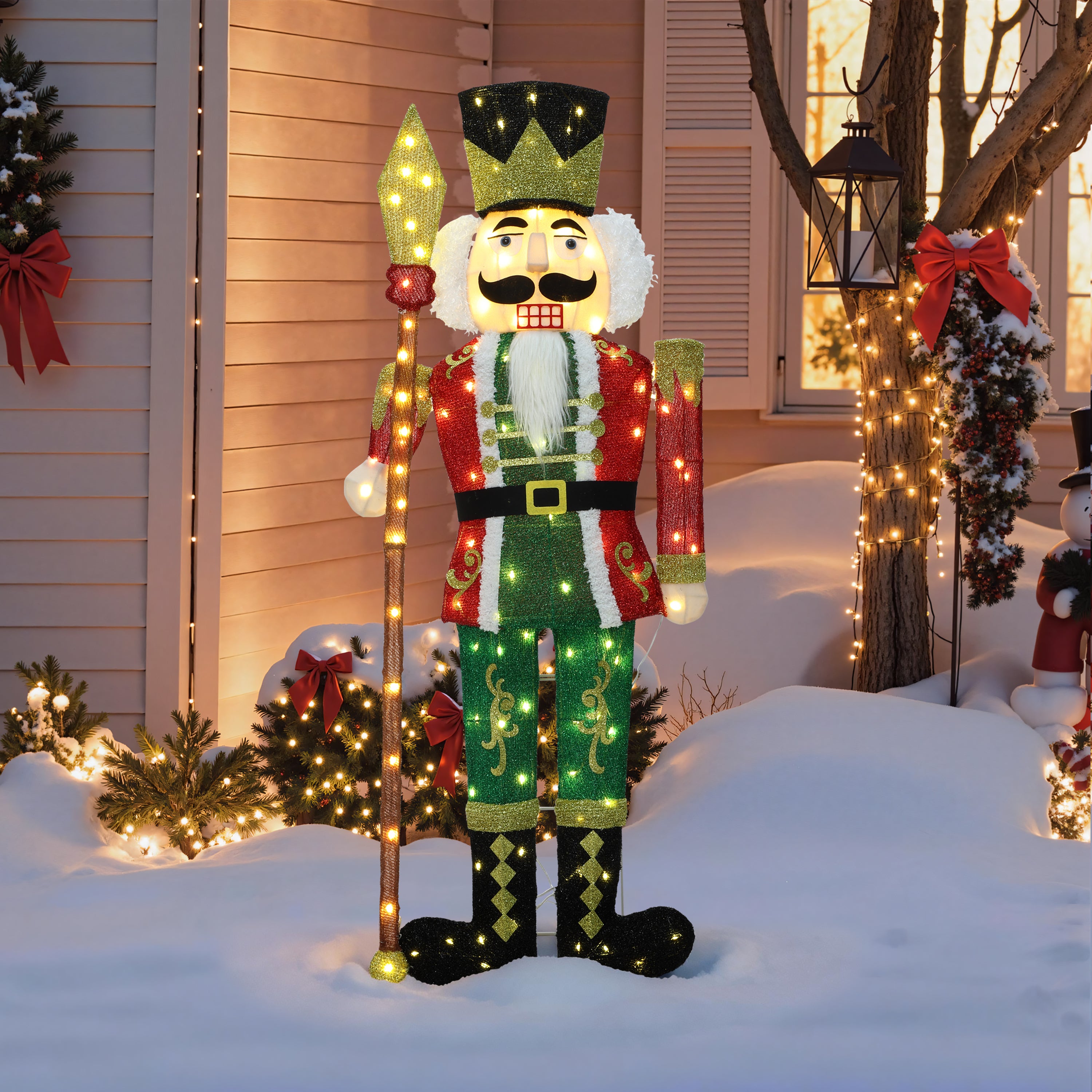 48.81" 110 LED Warm White Lighted Nutcracker with Spear Christmas Decor, Pre-Lit Outdoor Yard Decoration with UL Adapter & 3m Cable, Holiday Lawn Decor for Garden, Party, Home
