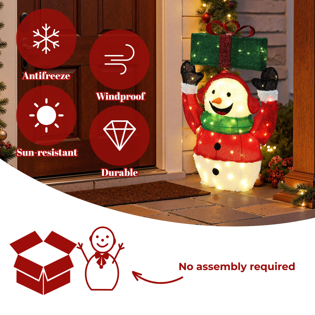 25.59" 70 LED Warm White Lighted Snowman with Gift Christmas Decor, Pre-Lit Outdoor Yard Decoration with UL Adapter, Holiday Lawn Decor for Garden, Party, Home