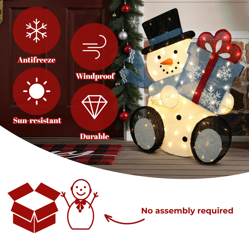31.5" 80 LED Warm White Lighted Snowman with Gift Christmas Decor, Pre-Lit Outdoor Yard Decoration with UL Adaptor, Holiday Lawn Decor for Garden, Party, Home