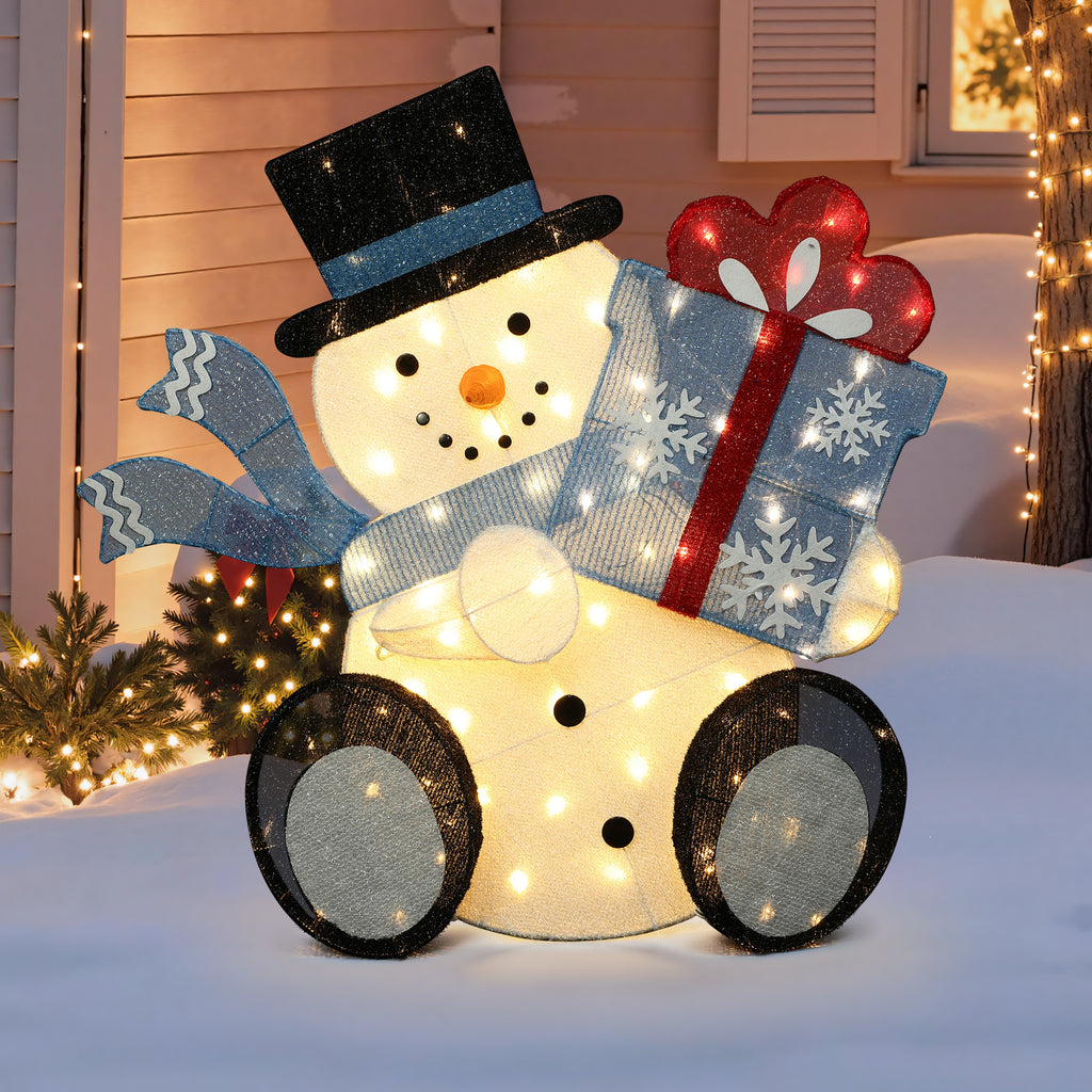 31.5" 80 LED Warm White Lighted Snowman with Gift Christmas Decor, Pre-Lit Outdoor Yard Decoration with UL Adaptor, Holiday Lawn Decor for Garden, Party, Home