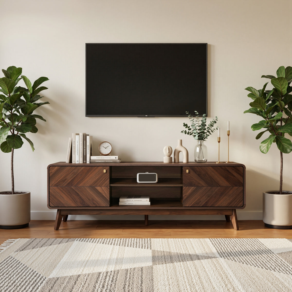Wood Media Entertainment TV Console Stand, Brown, 63"