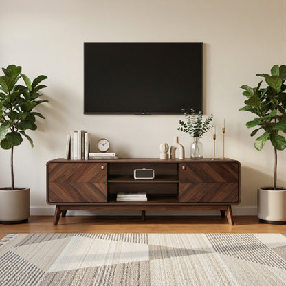 Wood Media Entertainment TV Console Stand, Brown, 63"