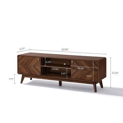 Wood Media Entertainment TV Console Stand, Brown, 63"