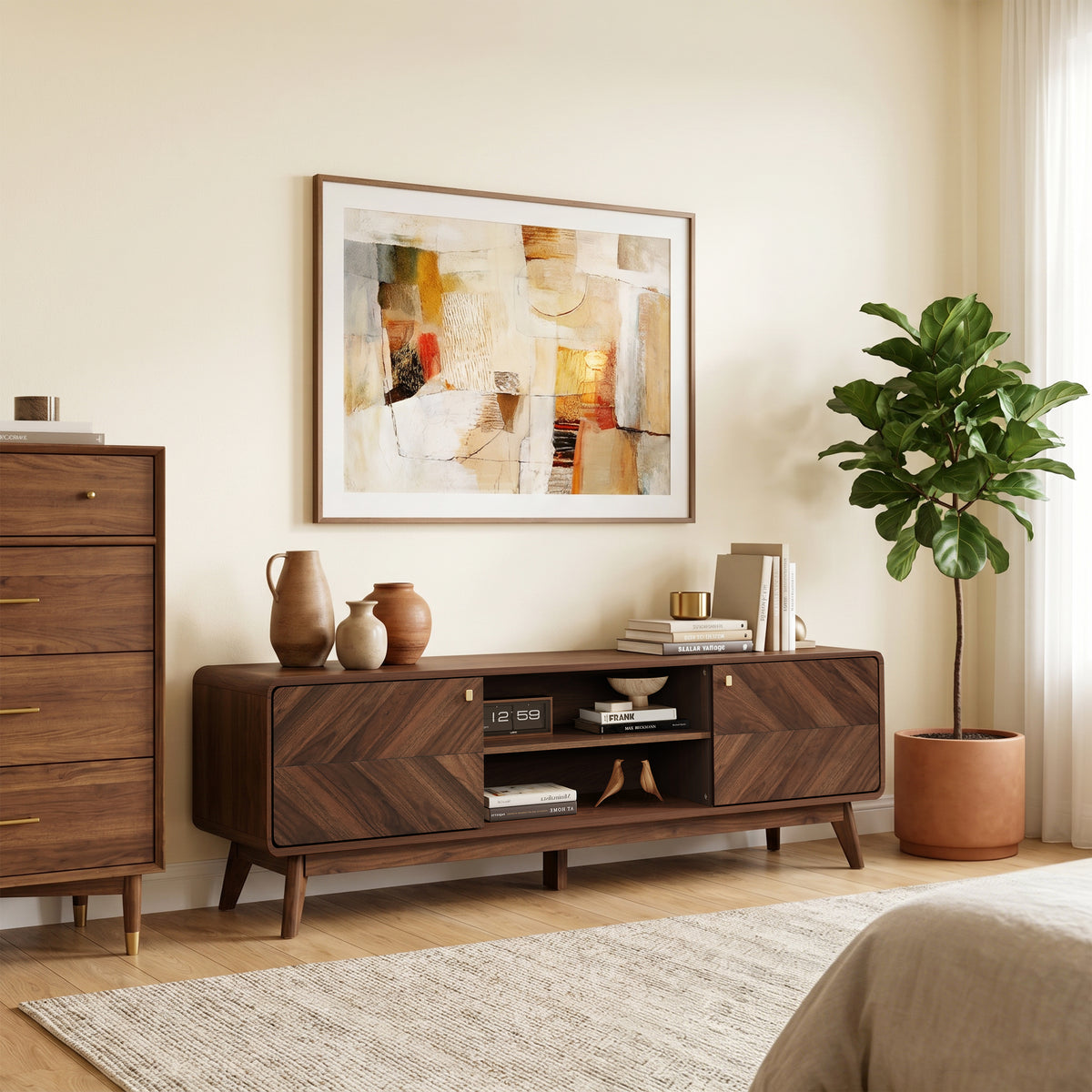 Wood Media Entertainment TV Console Stand, Brown, 63"