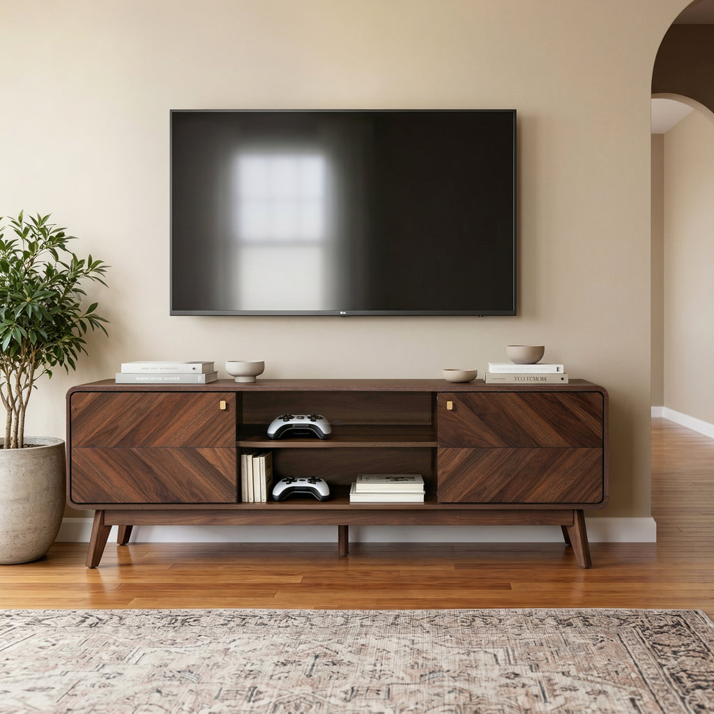 Centro Wood TV Console with Tapered Legs, 63"