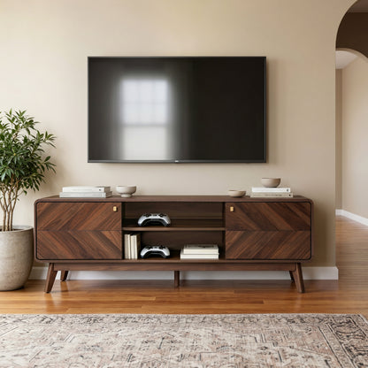 Wood Media Entertainment TV Console Stand, Brown, 63"