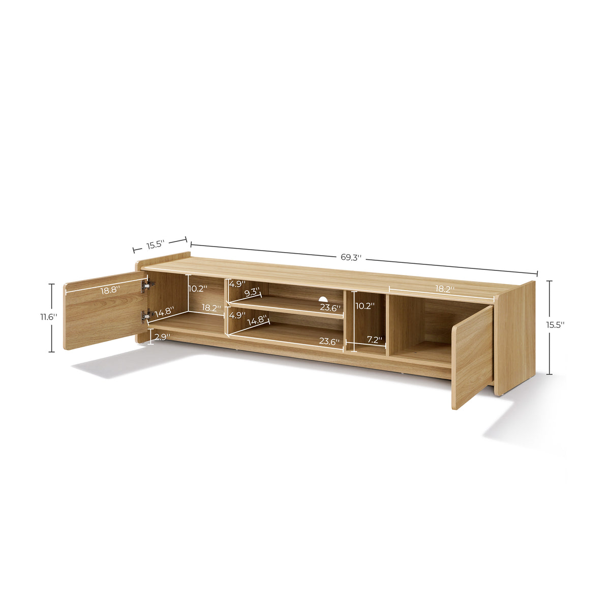 Malu Low-Profile Wood Media TV Console, Natural, 69"