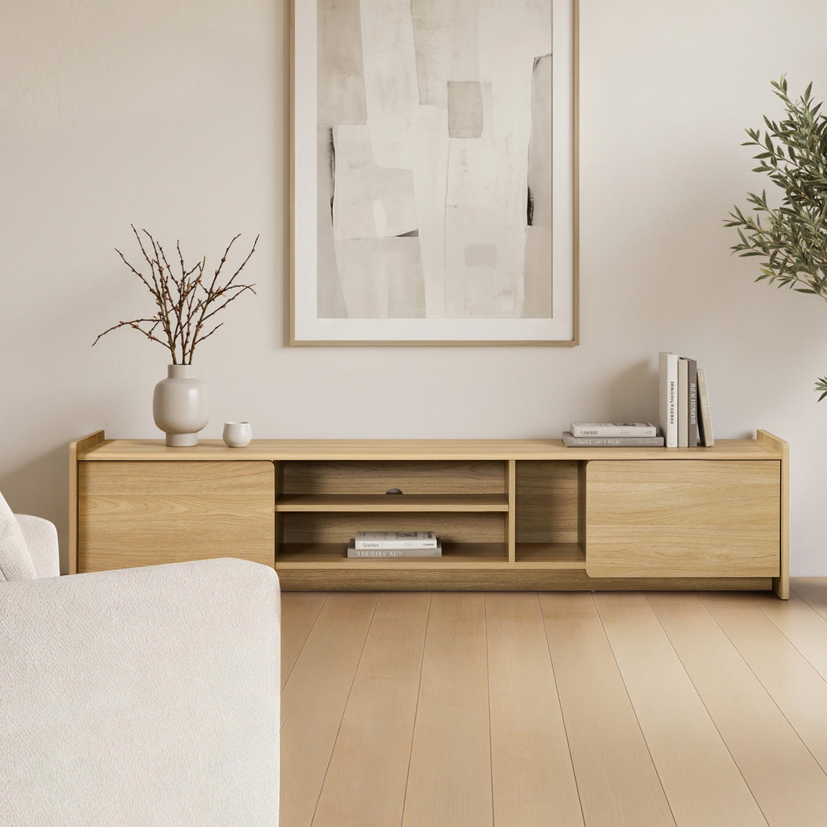 Malu Low-Profile Wood Media TV Console, Natural, 69"