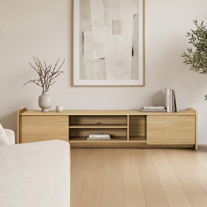 Malu Low-Profile Wood Media TV Console, Natural, 69"