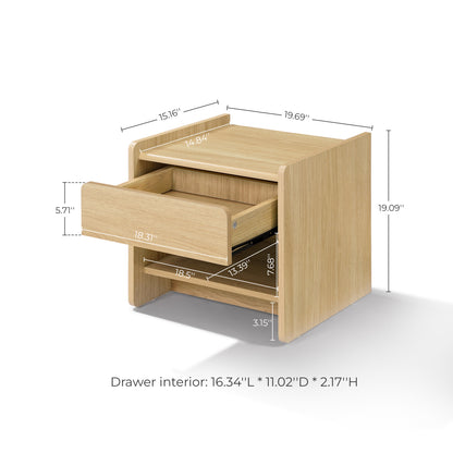 1-Drawer Wood Bedside Nightstand Table, Hazel Oak, 19"
