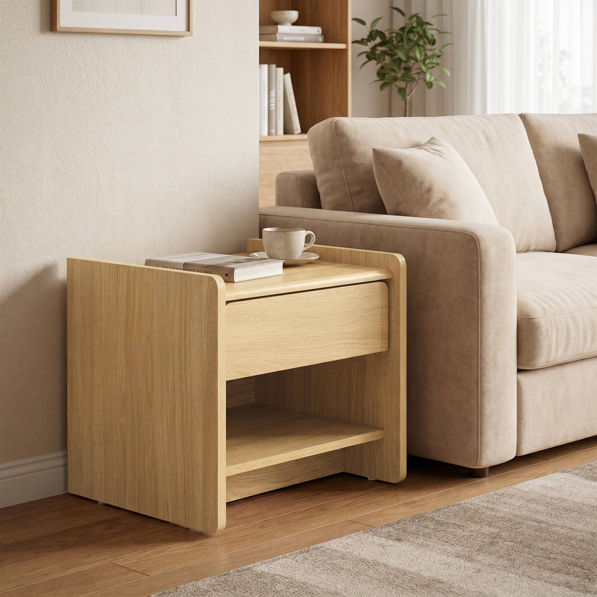 1-Drawer Wood Bedside Nightstand Table, Hazel Oak, 19"