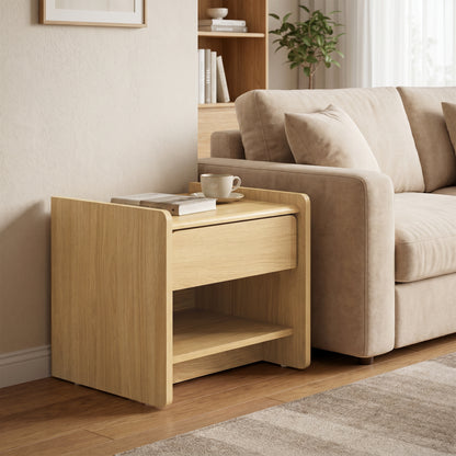 1-Drawer Wood Bedside Nightstand Table, Hazel Oak, 19"