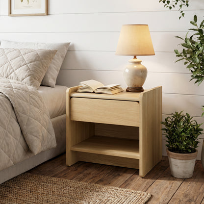 1-Drawer Wood Bedside Nightstand Table, Hazel Oak, 19"