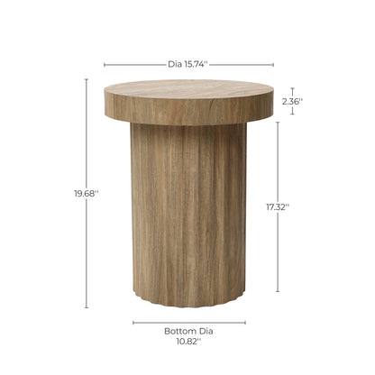 Fluted Round Wood Pedestal Base Side Table, Natural, 20"