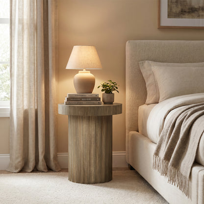 Fluted Round Wood Pedestal Base Side Table, Natural, 20"