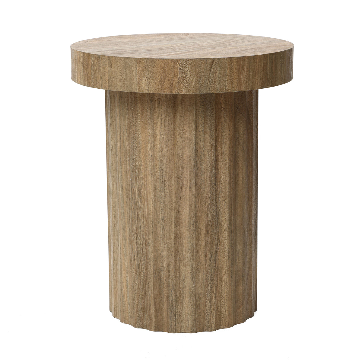 Fluted Round Wood Pedestal Base Side Table, Natural, 20"