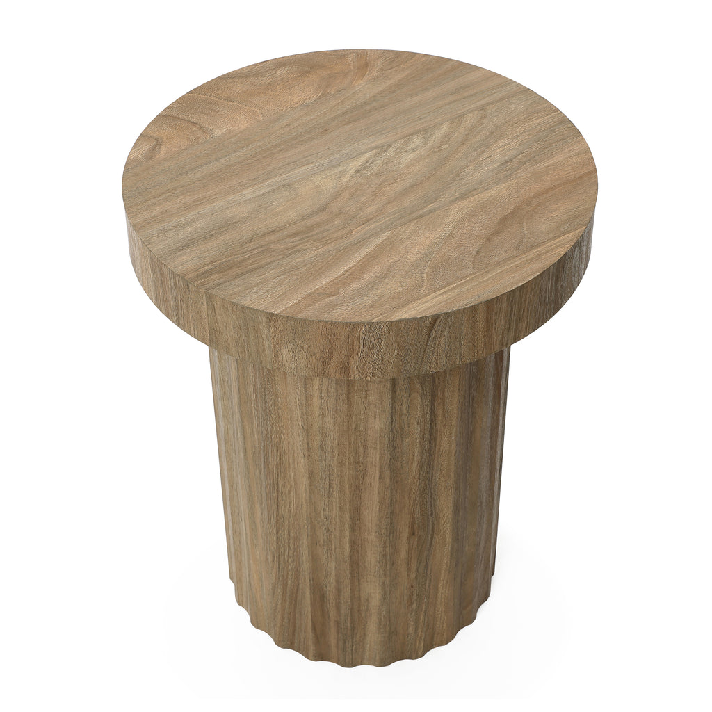 Langford Home 19.7" Tall Round Side Table, Fluted Wood Accent End Table