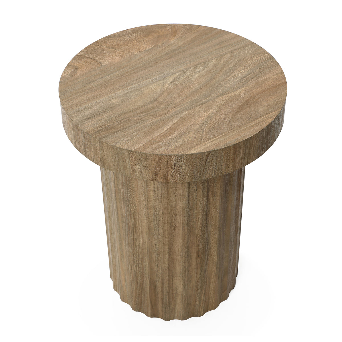 Fluted Round Wood Pedestal Base Side Table, Natural, 20"