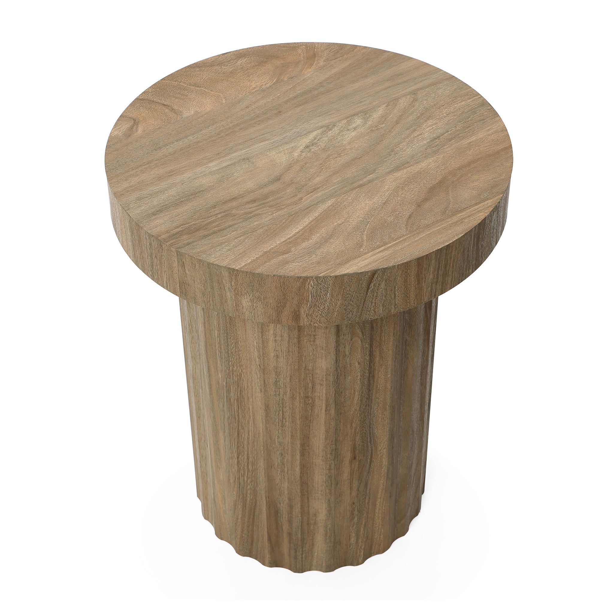 Langford Home 19.7" Tall Round Side Table, Fluted Wood Accent End Table