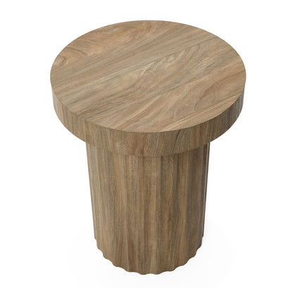 Fluted Round Wood Pedestal Base Side Table, Natural, 20"