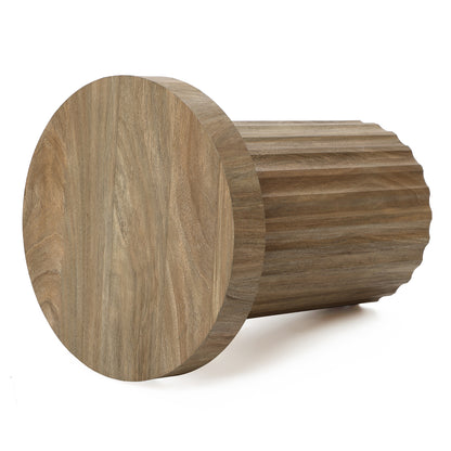 Fluted Round Wood Pedestal Base Side Table, Natural, 20"