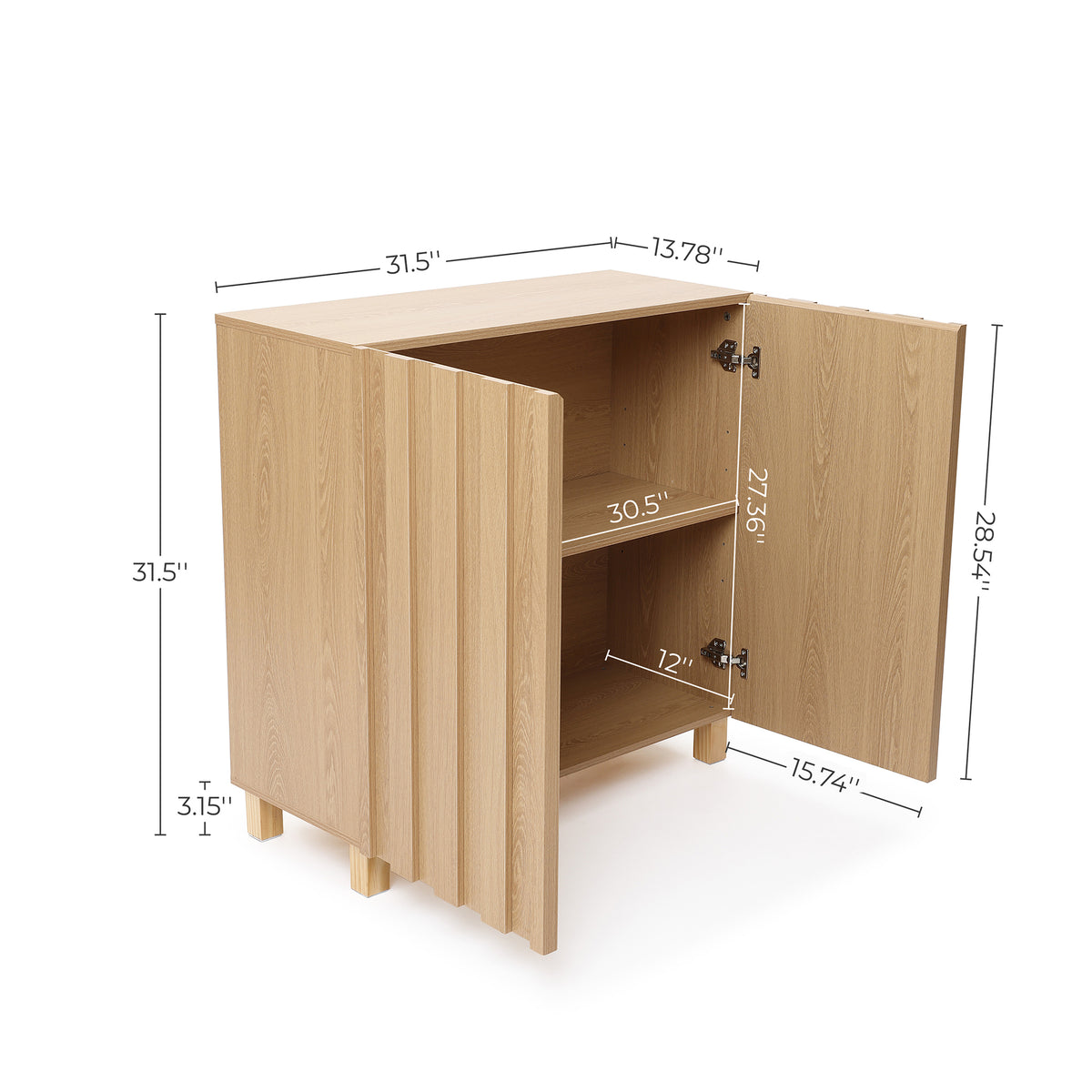 Malu Fluted 2-Door Wood Storage Cabinet, Natural, 31"