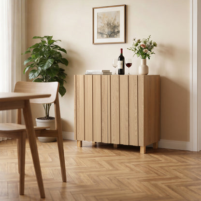 Malu Fluted 2-Door Wood Storage Cabinet, Natural, 31"