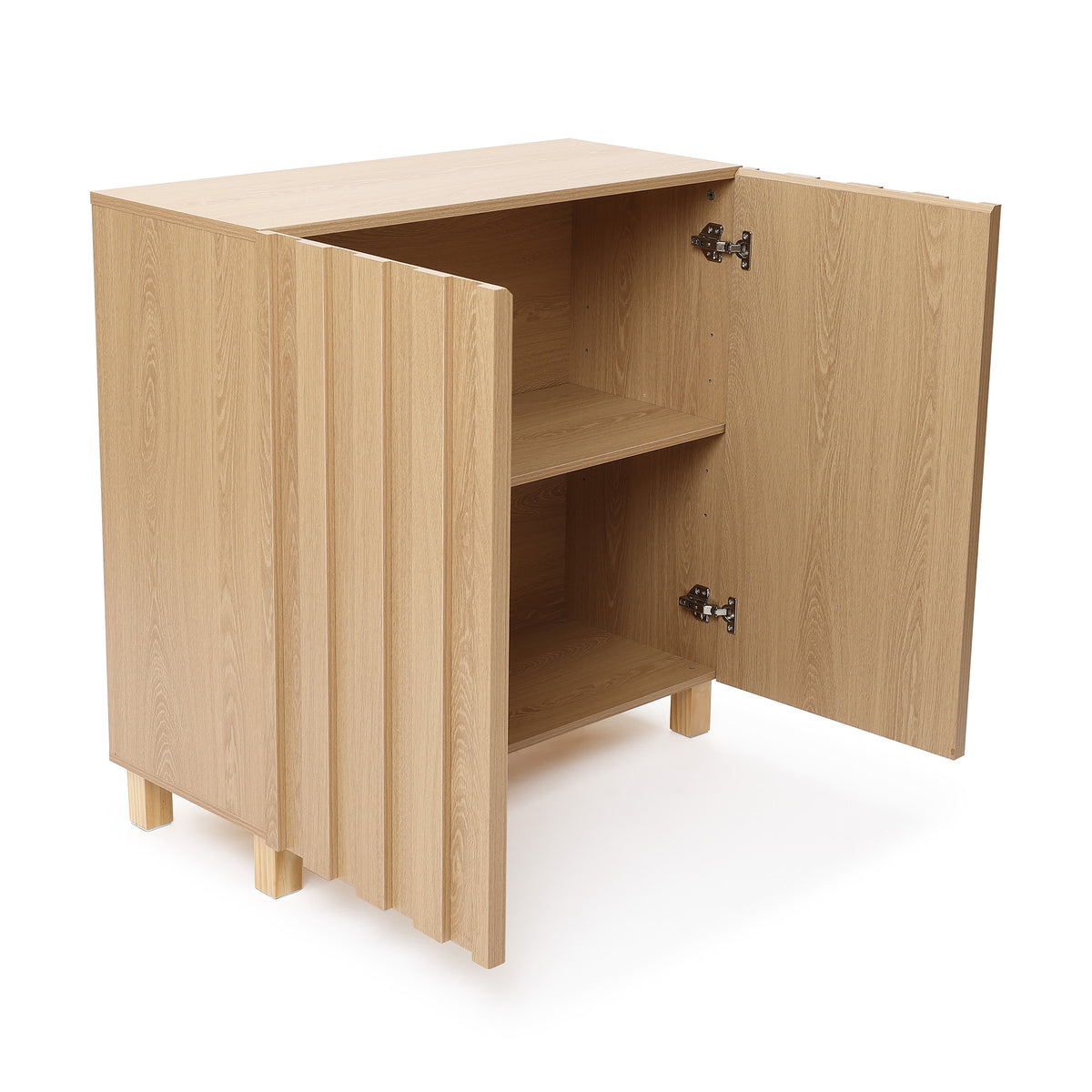 Malu Fluted 2-Door Wood Storage Cabinet, Natural, 31"