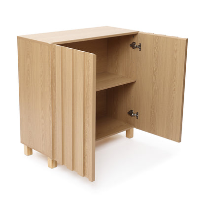 Malu Fluted 2-Door Wood Storage Cabinet, Natural, 31"