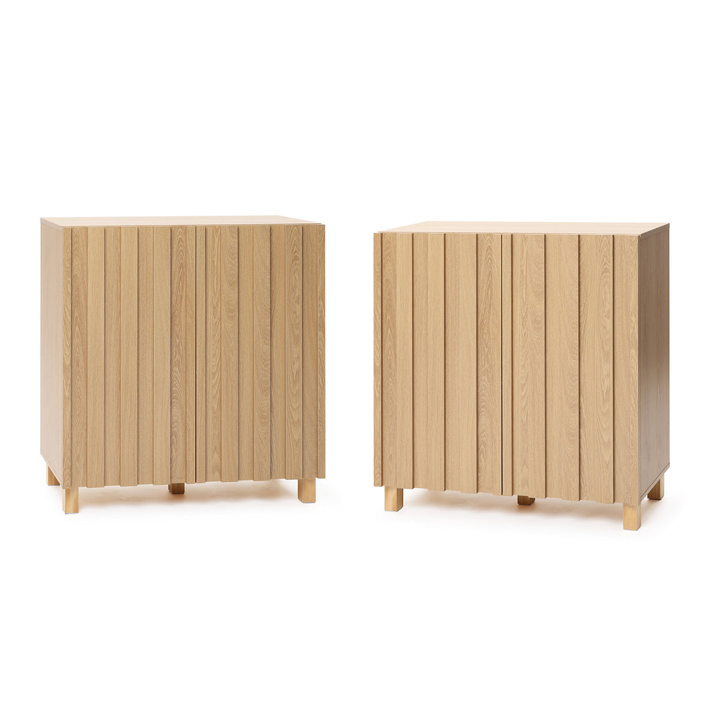 31" Buffet Storage Cabinet, 2-Door Vertical Slat Blonde Birch Finish Console Table