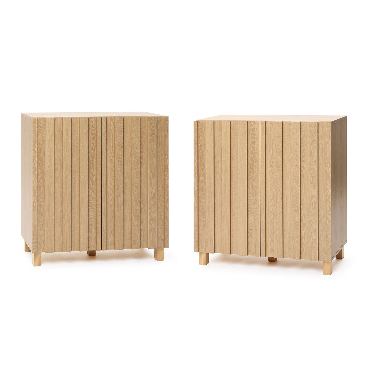 Malu Fluted 2-Door Wood Storage Cabinet, Natural, 31"