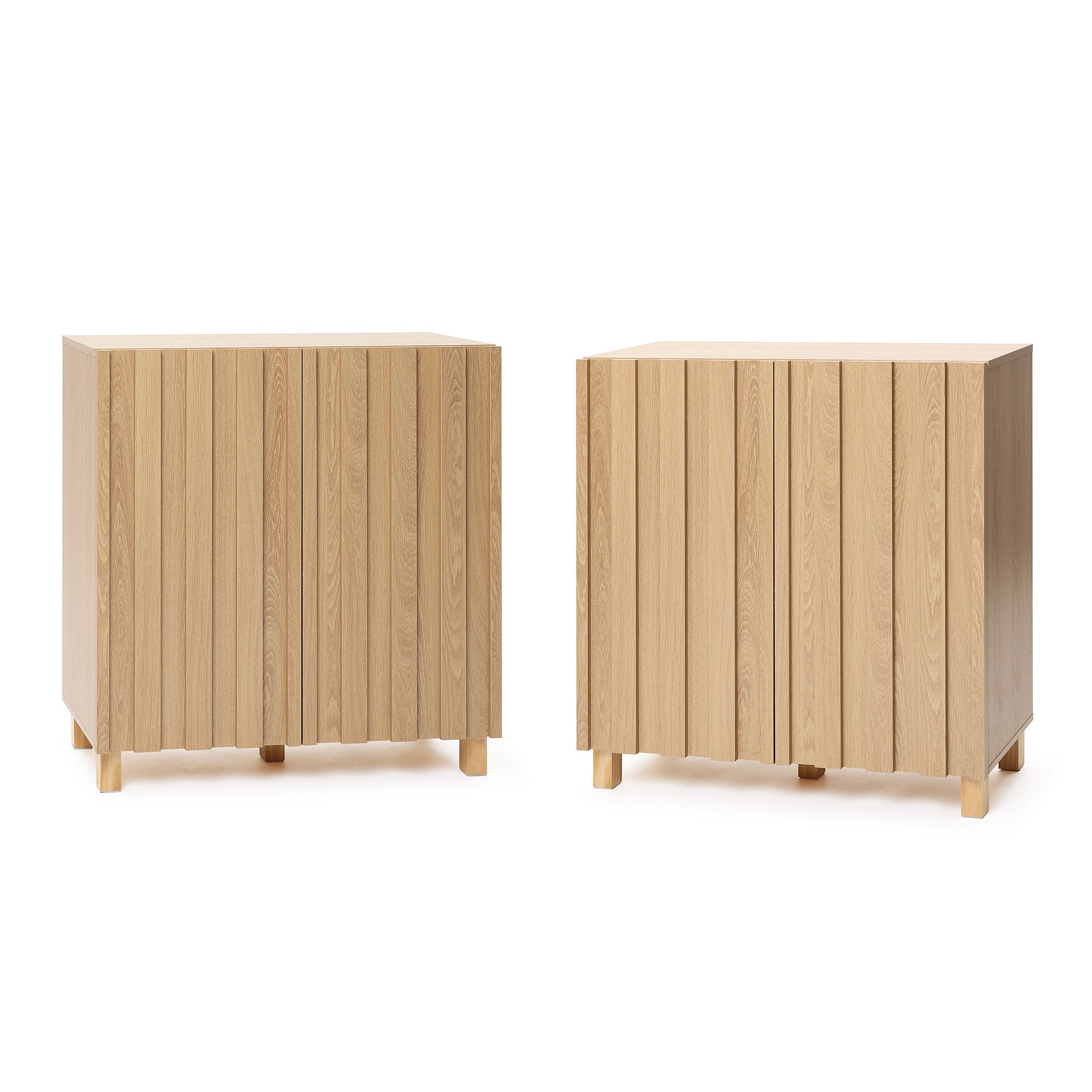31" Buffet Storage Cabinet, 2-Door Vertical Slat Blonde Birch Finish Console Table