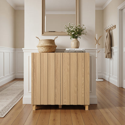 Malu Fluted 2-Door Wood Storage Cabinet, Natural, 31"