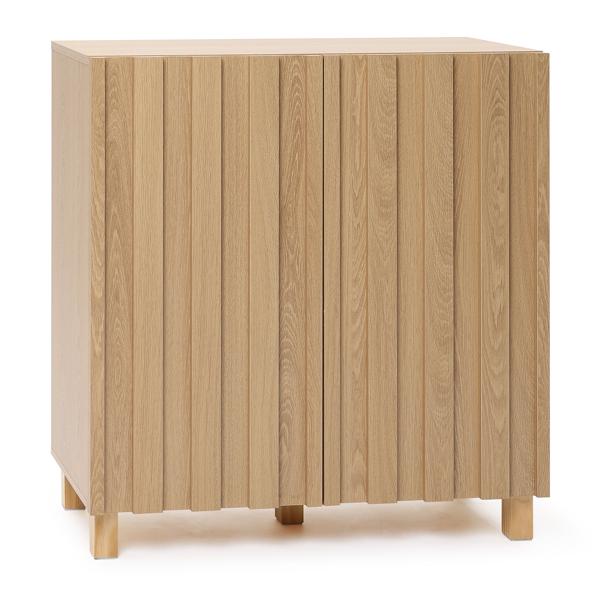 31" Buffet Storage Cabinet, 2-Door Vertical Slat Blonde Birch Finish Console Table