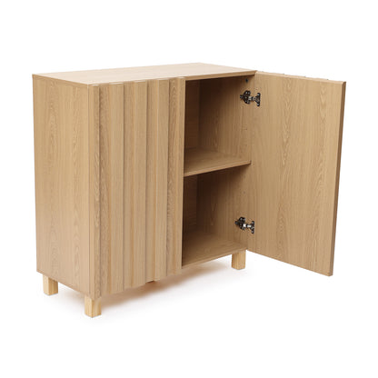 Malu Fluted 2-Door Wood Storage Cabinet, Natural, 31"