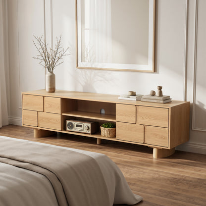 Malu Wood Media Entertainment TV Console Stand, Natural, 63"