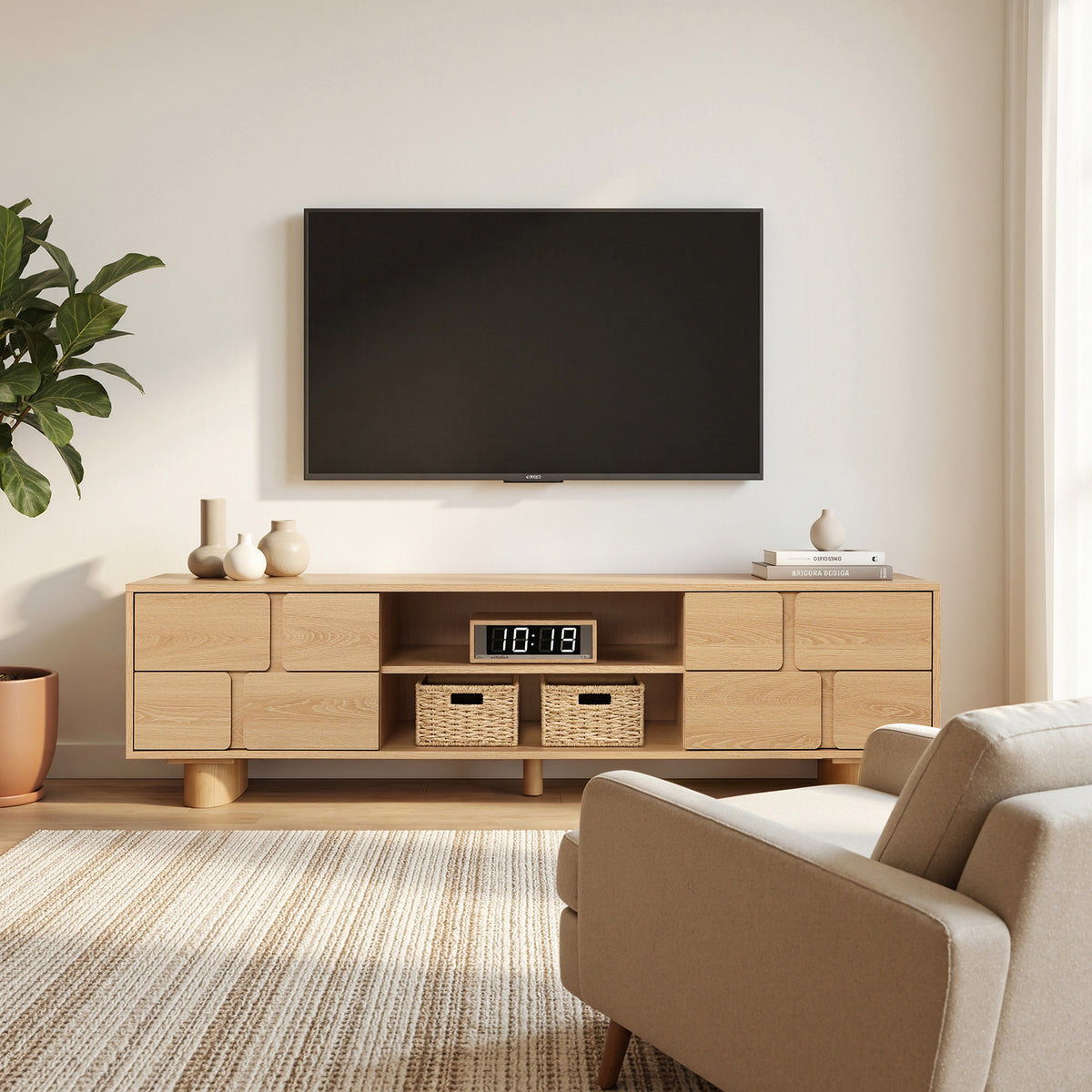 Malu Wood Media Entertainment TV Console Stand, Natural, 63"