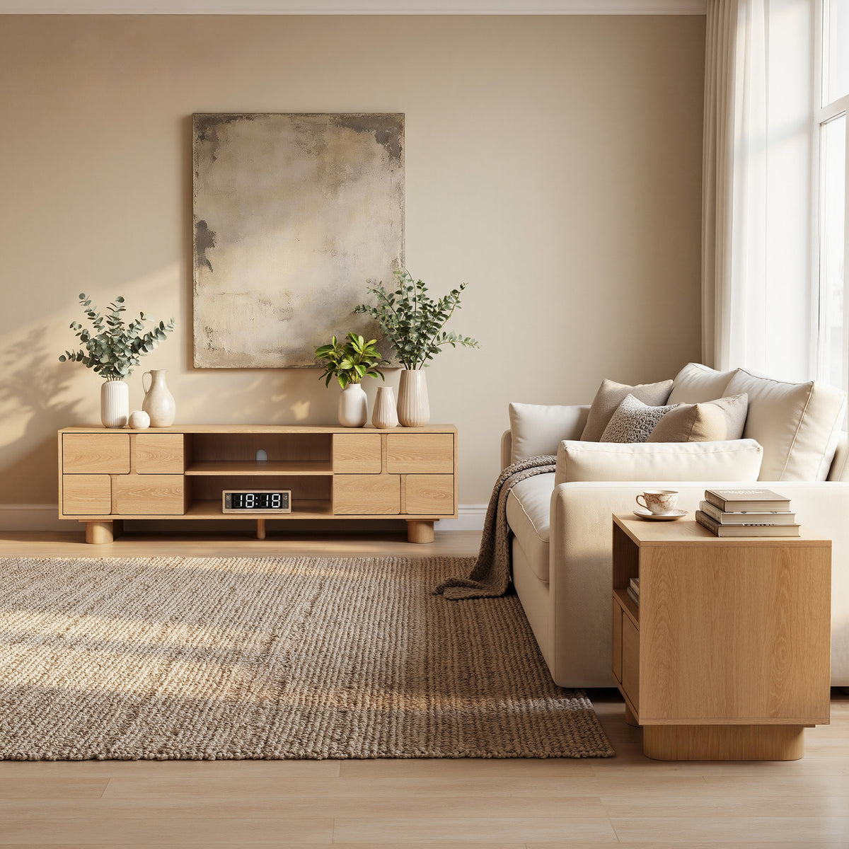 Malu Wood Media Entertainment TV Console Stand, Natural, 63"