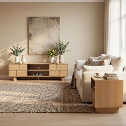 Malu Wood Media Entertainment TV Console Stand, Natural, 63"