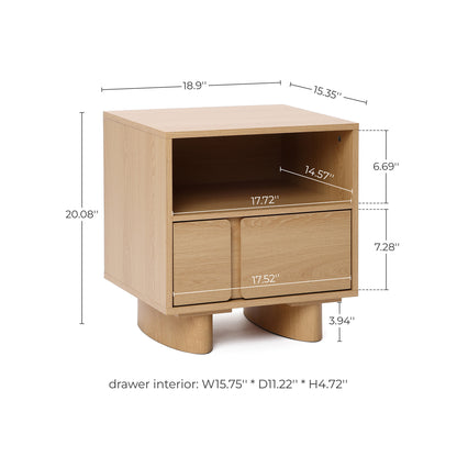 Malu 1-Drawer Wood Bedside Nightstand, Natural, 20"