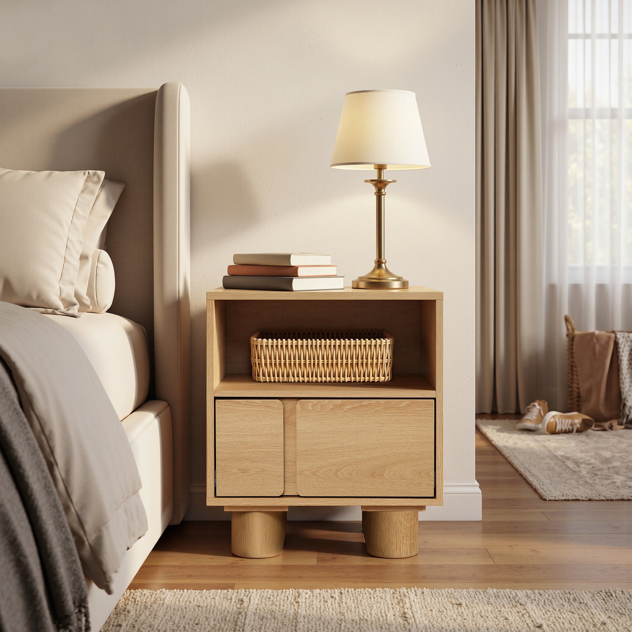 20" Nightstand with Storage, Blonde Birch Finish End Table