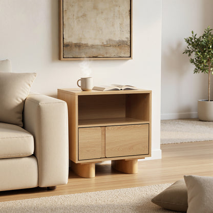 Malu 1-Drawer Wood Bedside Nightstand, Natural, 20"