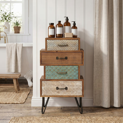 Stacked 4-Drawer Wood Accent End Table, Vintage, 30"