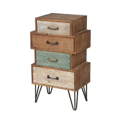Stacked 4-Drawer Wood Accent End Table, Vintage, 30"