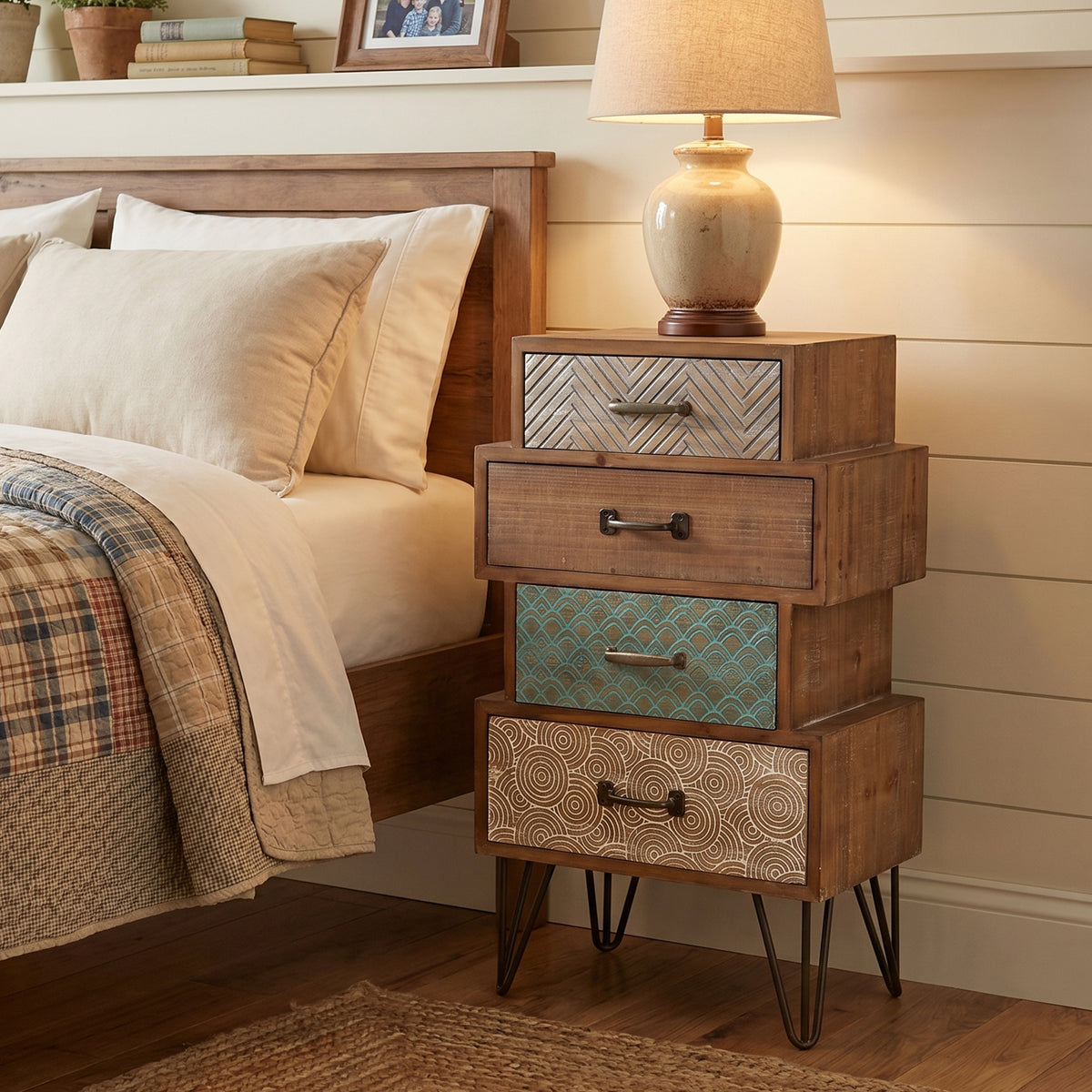 Stacked 4-Drawer Wood Accent End Table, Vintage, 30"
