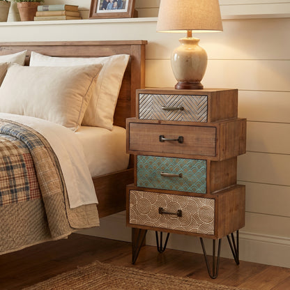 Stacked 4-Drawer Wood Accent End Table, Vintage, 30"